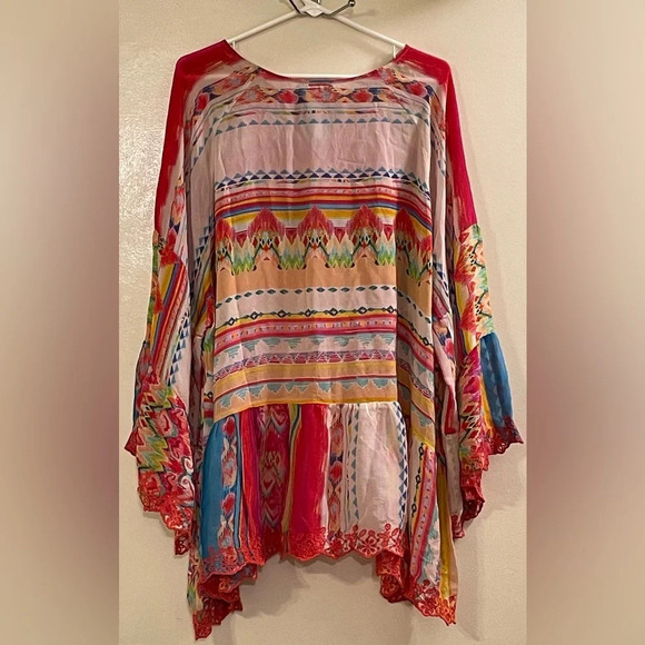 JOHNNY WAS NWOT Porcelain Flare Sleeve Ruffle Blouse in Multicolor - Picture 3 of 5